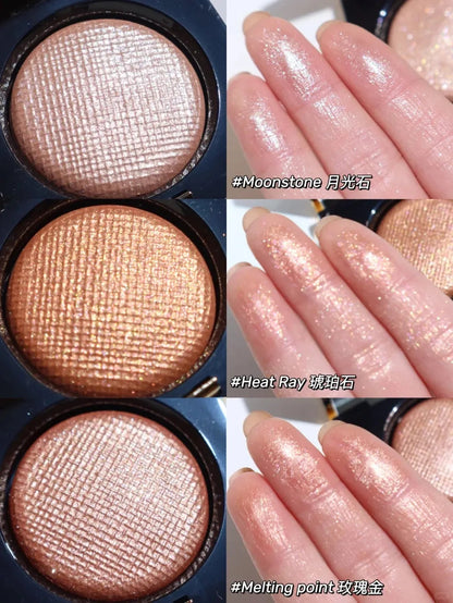 Three-color eyeshadow palette showing matte and metallic shades