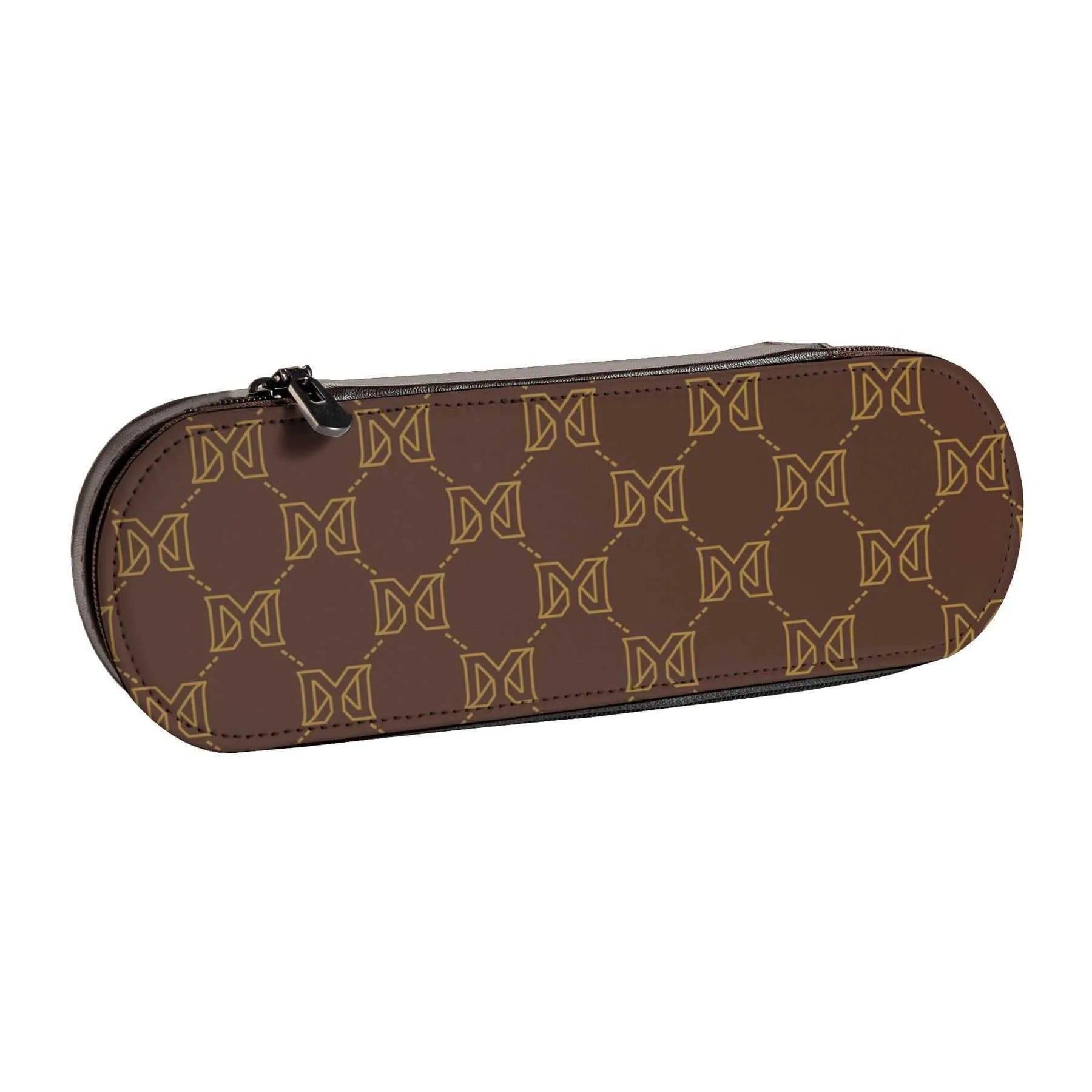 Brown travel toilet bag with zipper closure for cosmetics