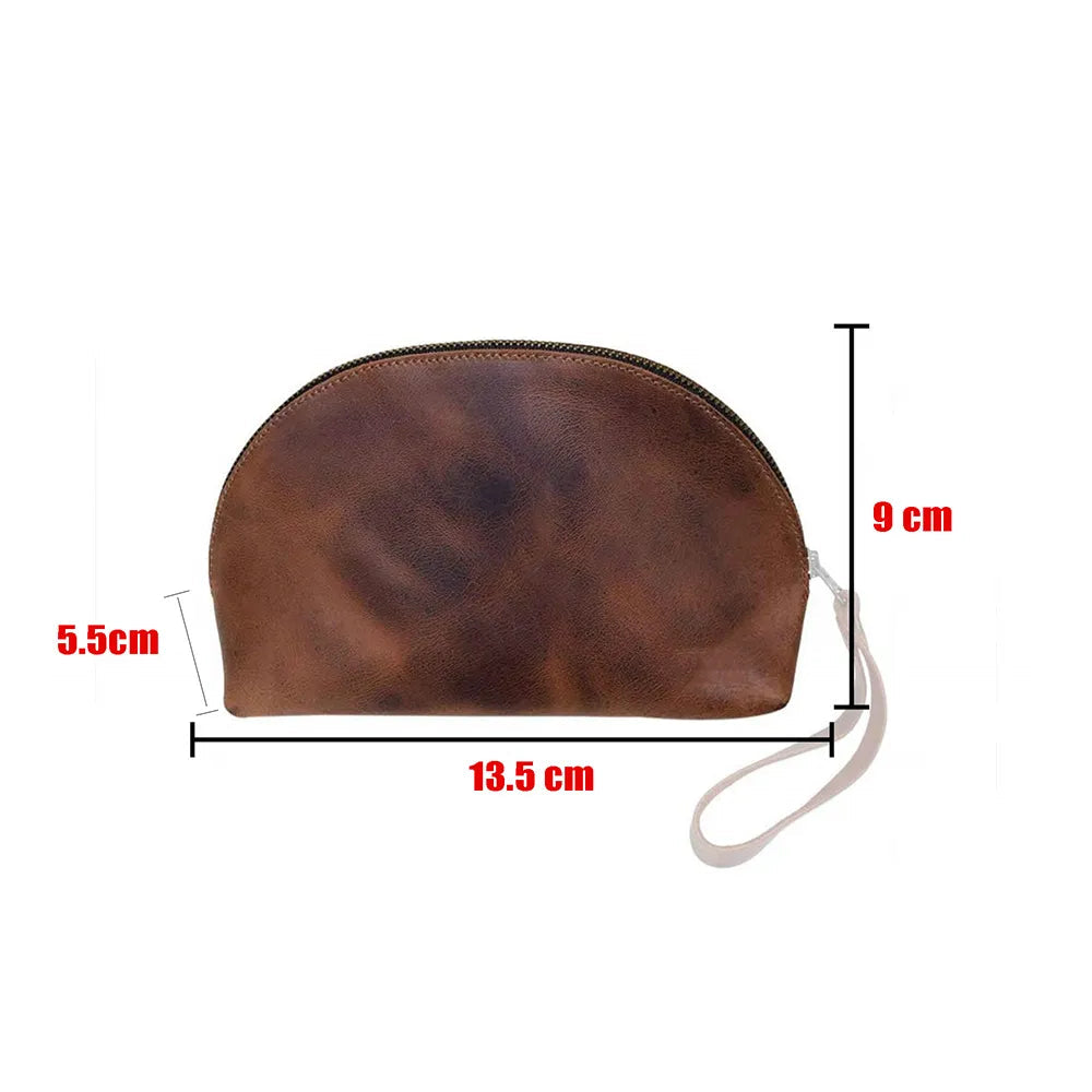 Side angle showing the soft cowhide texture and compact size of the coin purse