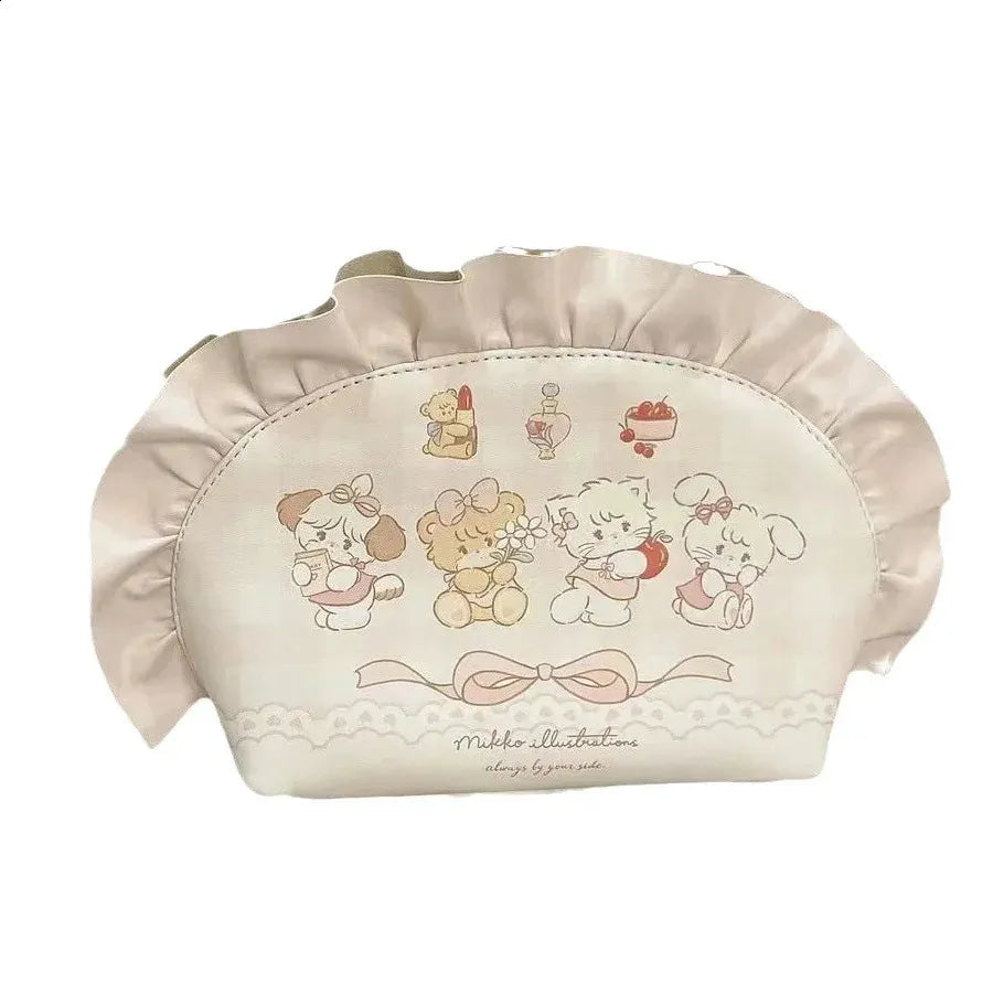 Front view of anime-inspired cosmetic bag with cartoon shell design