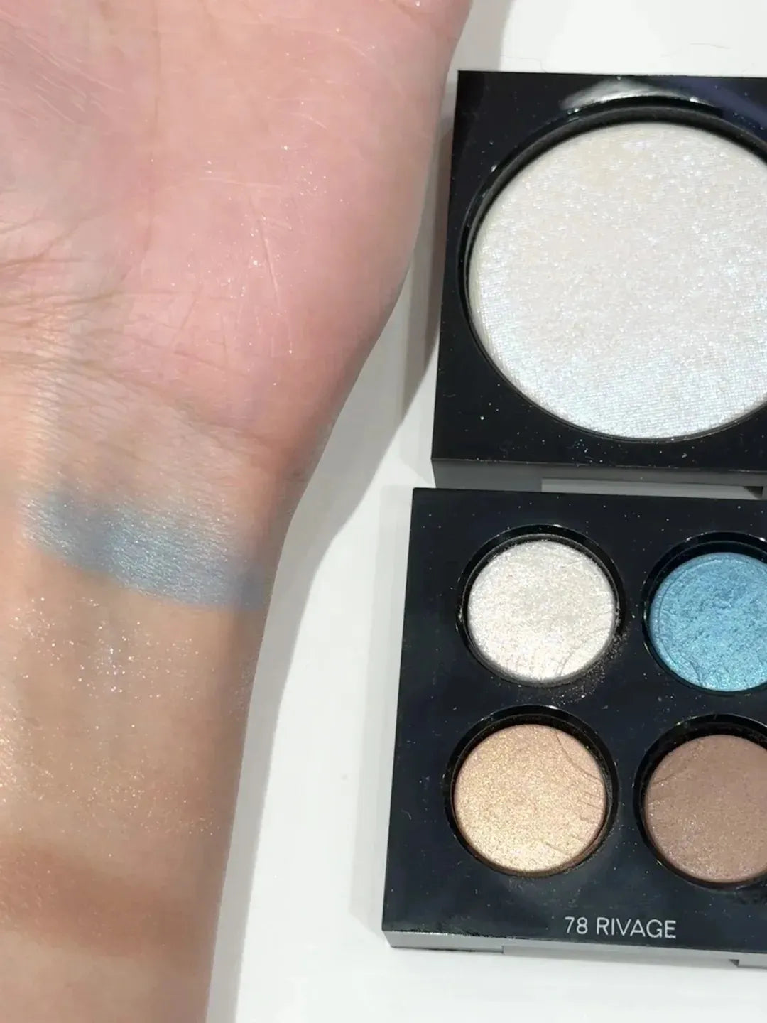 Eyeshadow palette with shimmering glitter and highlighting colors