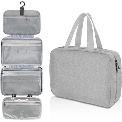 Waterproof hanging toiletry bag shown in folded position