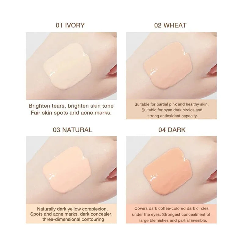 Liquid concealer product in packaging with color-correcting shades visible