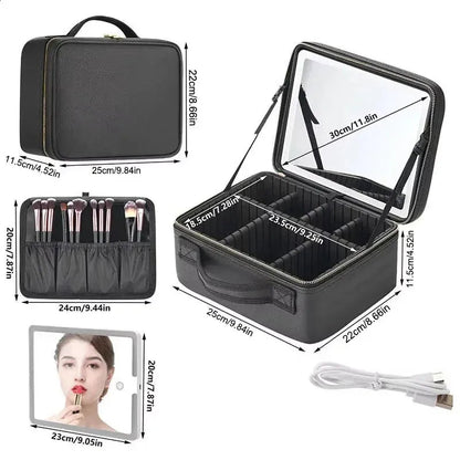 Interior view of makeup case with organized storage sections