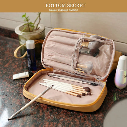 Interior view showing spacious storage compartment of the travel cosmetic bag