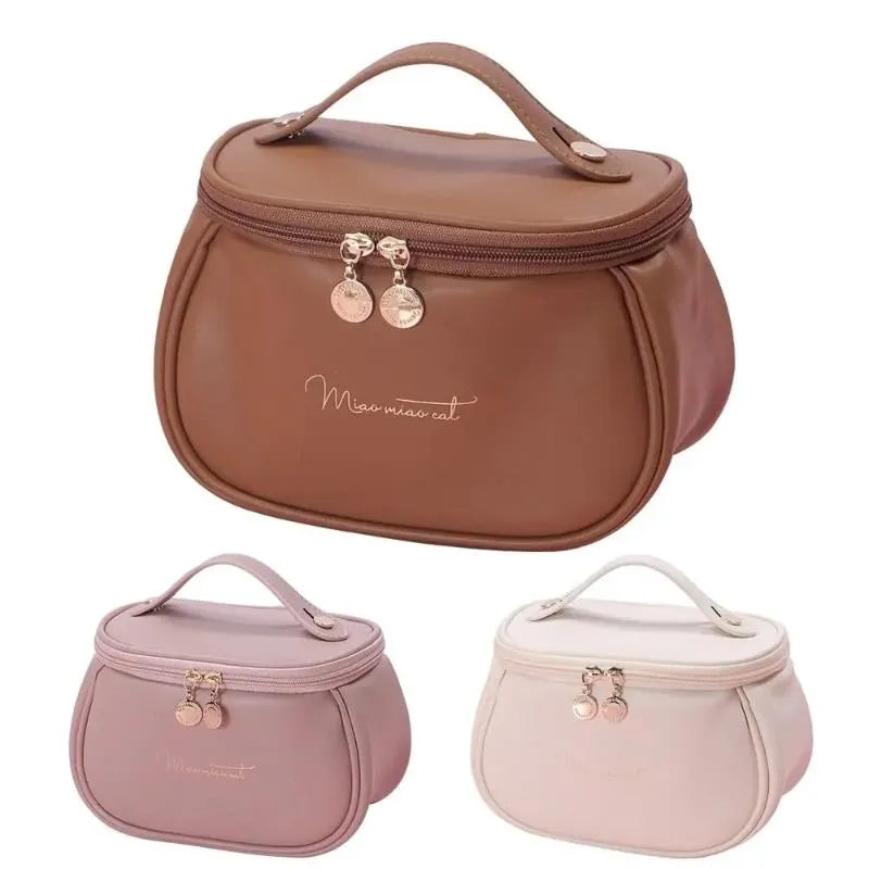 PU leather cosmetic organizer in black color with zippered closure
