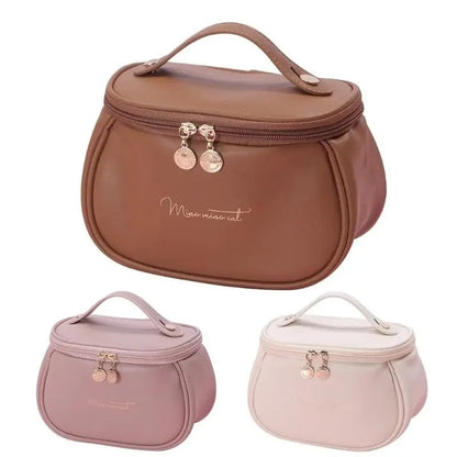 PU leather cosmetic organizer in black color with zippered closure