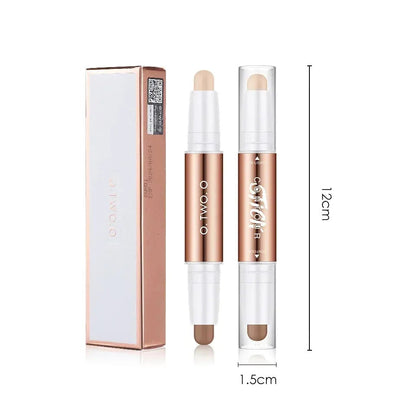 Makeup stick displayed alongside application swatches showing different available shades