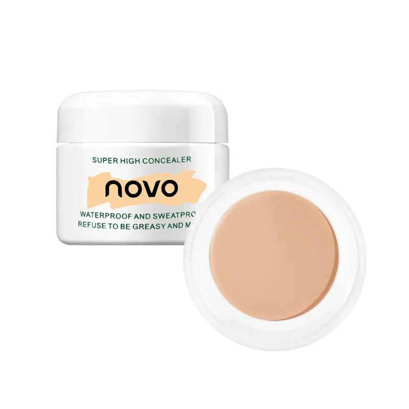 Liquid concealer tube with applicator shown on a neutral background
