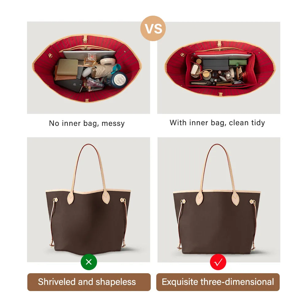 Felt bag organizer with multiple compartments for cosmetics