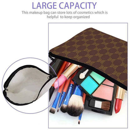 Open view showing interior compartments for makeup brushes and cosmetics