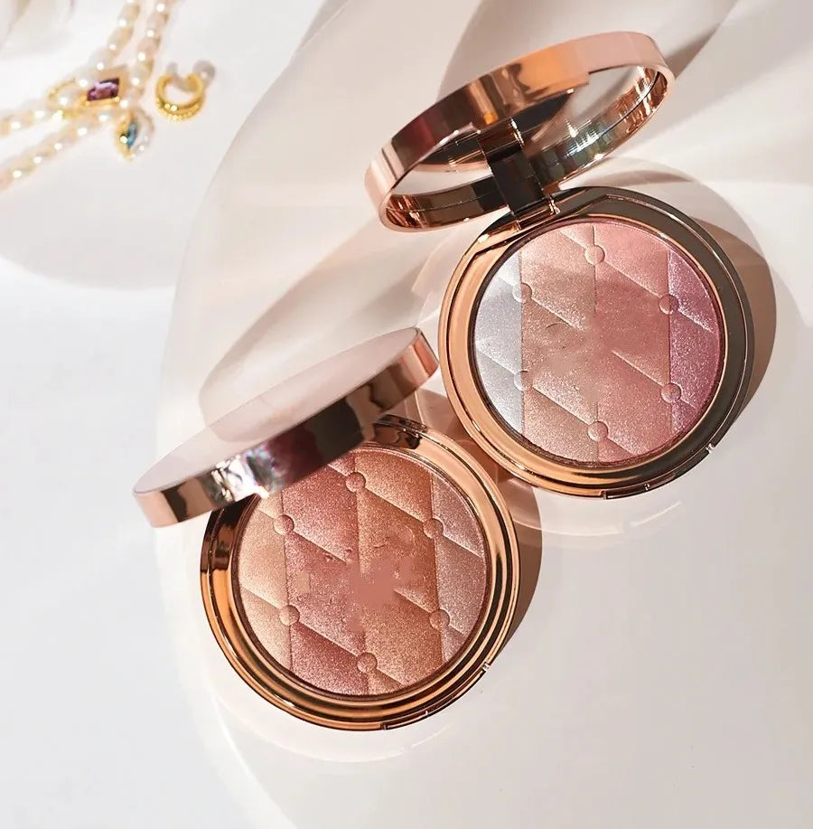 Application of the highlighter on cheekbones for a radiant makeup effect