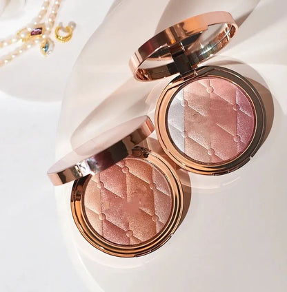 Application of the highlighter on cheekbones for a radiant makeup effect