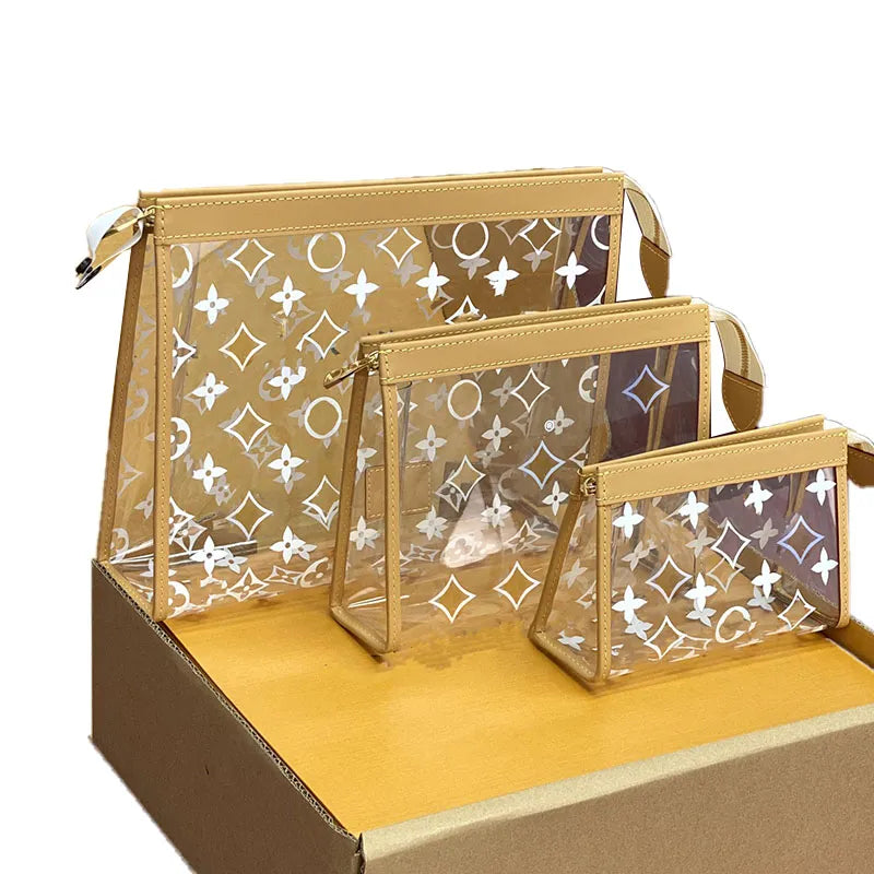Clear cosmetic case with adjustable messenger strap