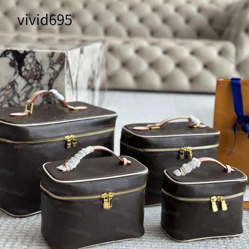 Front view of a large cosmetic bag with double zipper closure