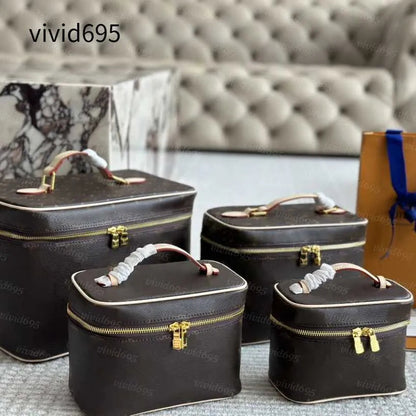 Front view of a large cosmetic bag with double zipper closure