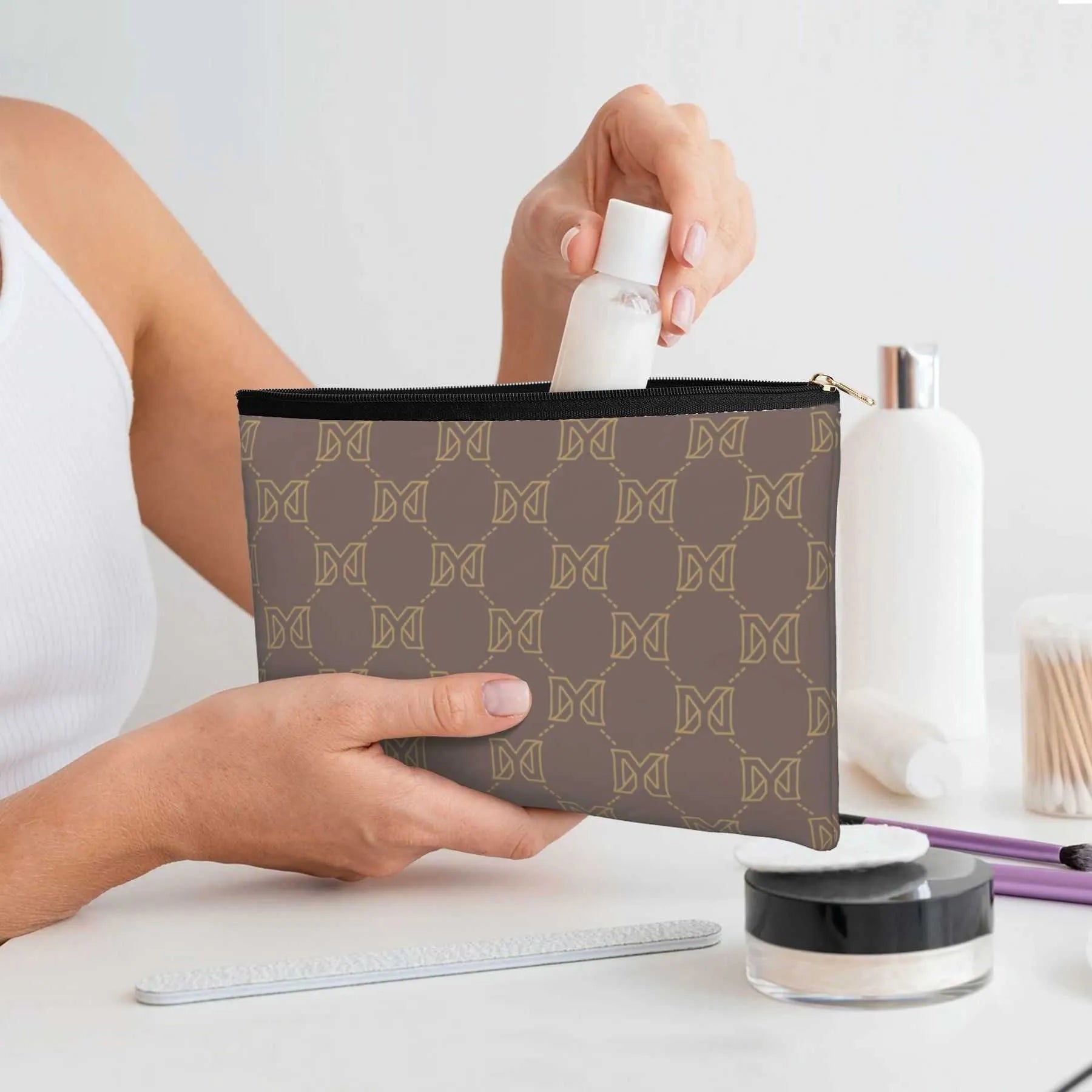 Interior view of the cosmetic bag showing multiple compartments