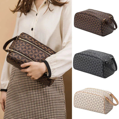 Interior view of cosmetic bag showing large capacity and organized compartments