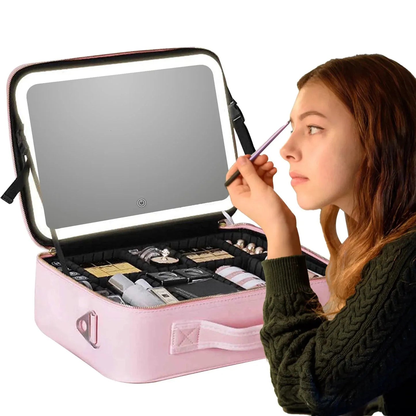 Closed LED makeup organizer showing exterior design and color options