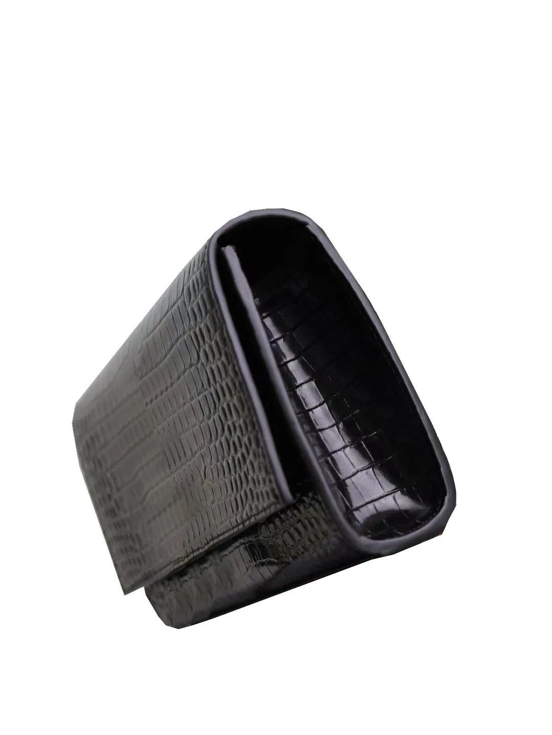 Front view of premium crossbody cosmetic bag with zippered closure
