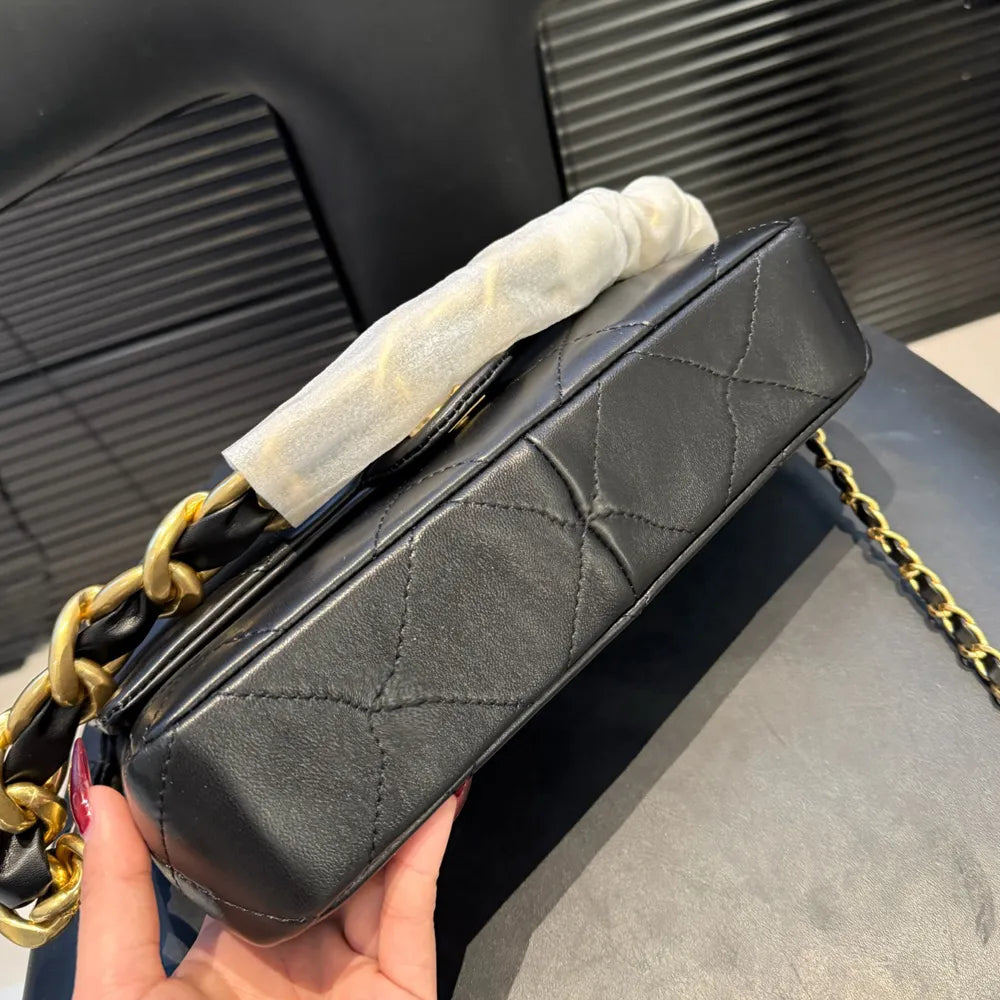 Front view of black genuine leather crossbody shoulder bag