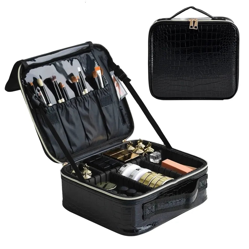 PU leather makeup bag with crocodile texture pattern