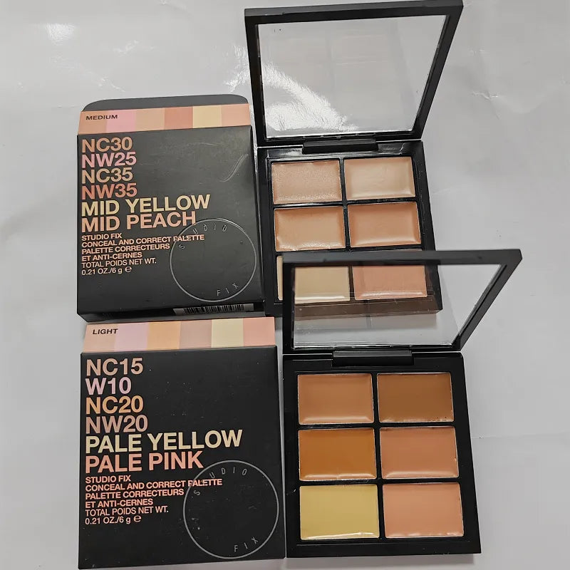 Close-up view of cream concealer texture pigmentation in palette