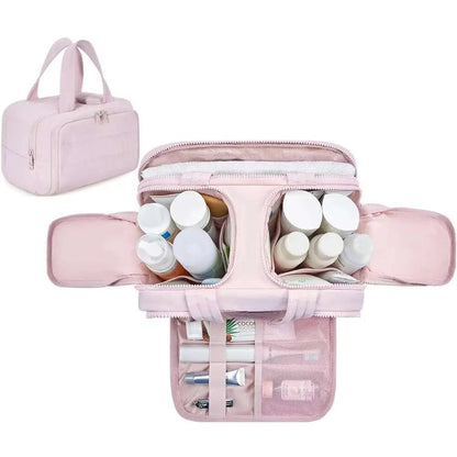 Large quilted toiletry organizer bag in pink color
