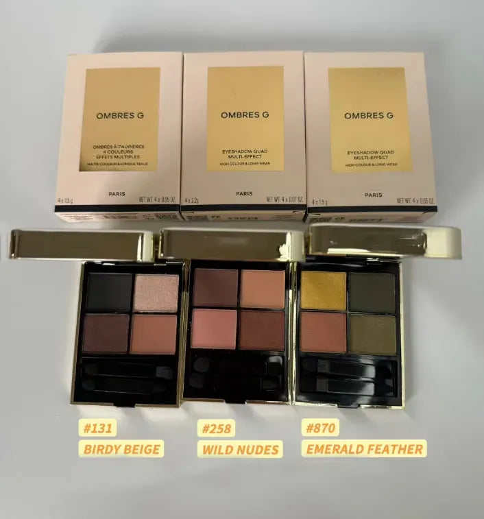 Close-up view of the eye shadow quad showing texture and colors