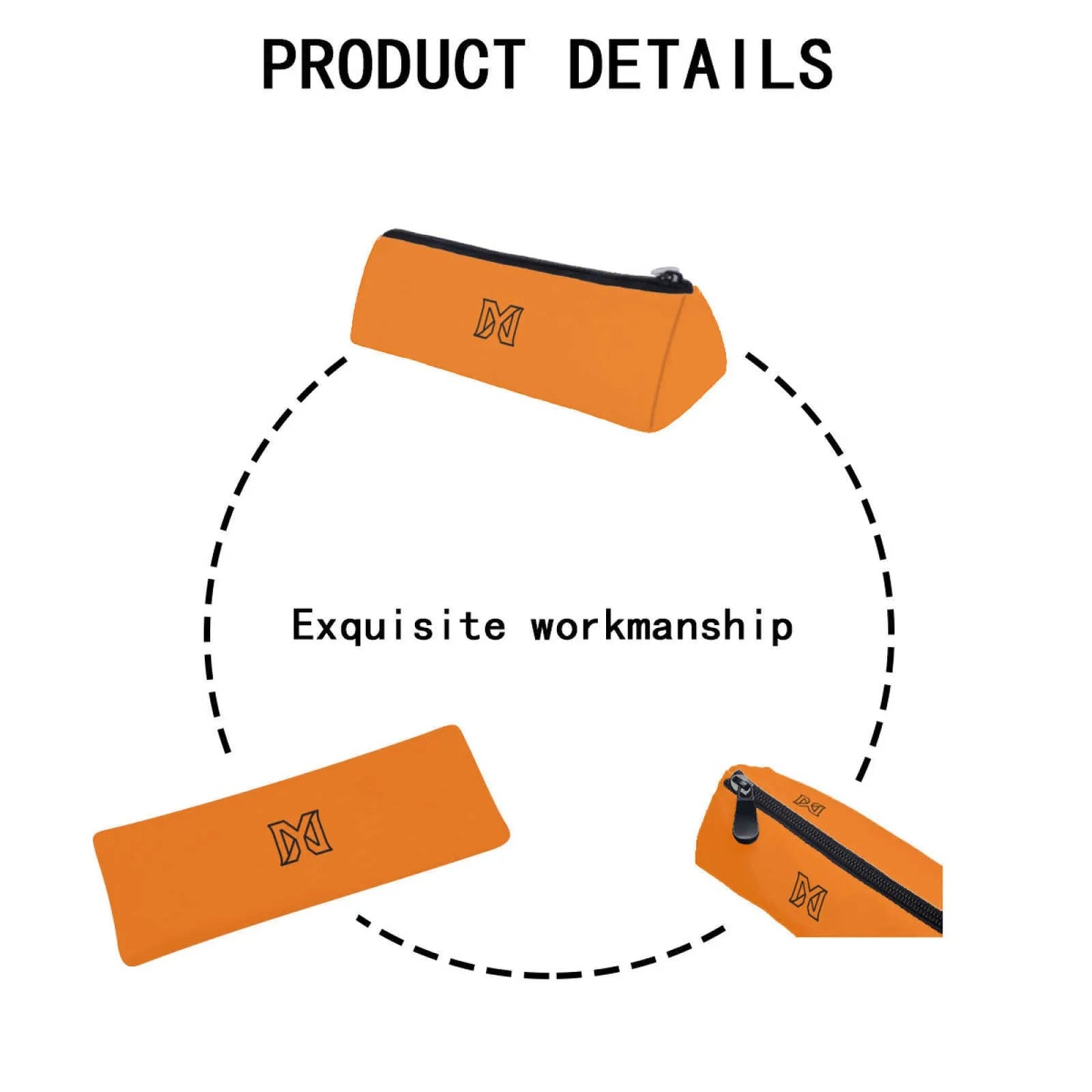 Triangle pencil case with zipper closure in black color