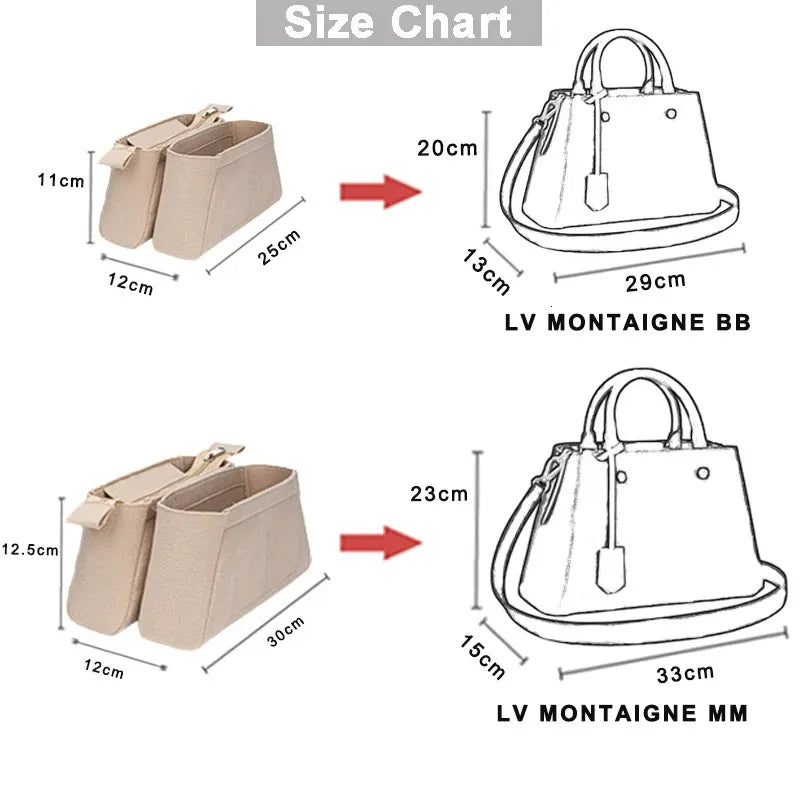 Felt cloth bag organizer in beige color with multiple compartments