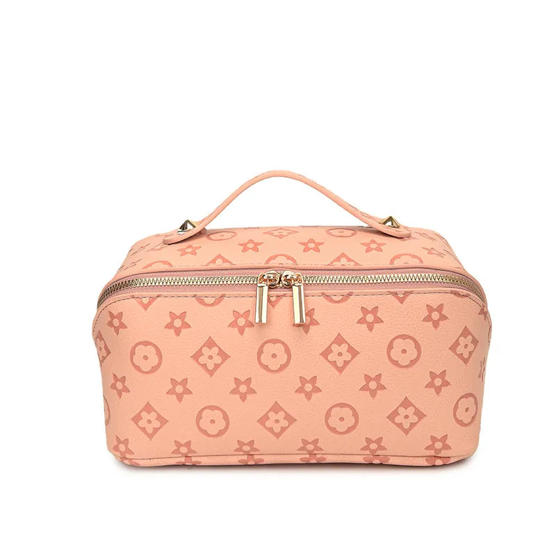 Open view of the pouch showing large capacity interior for travel organization