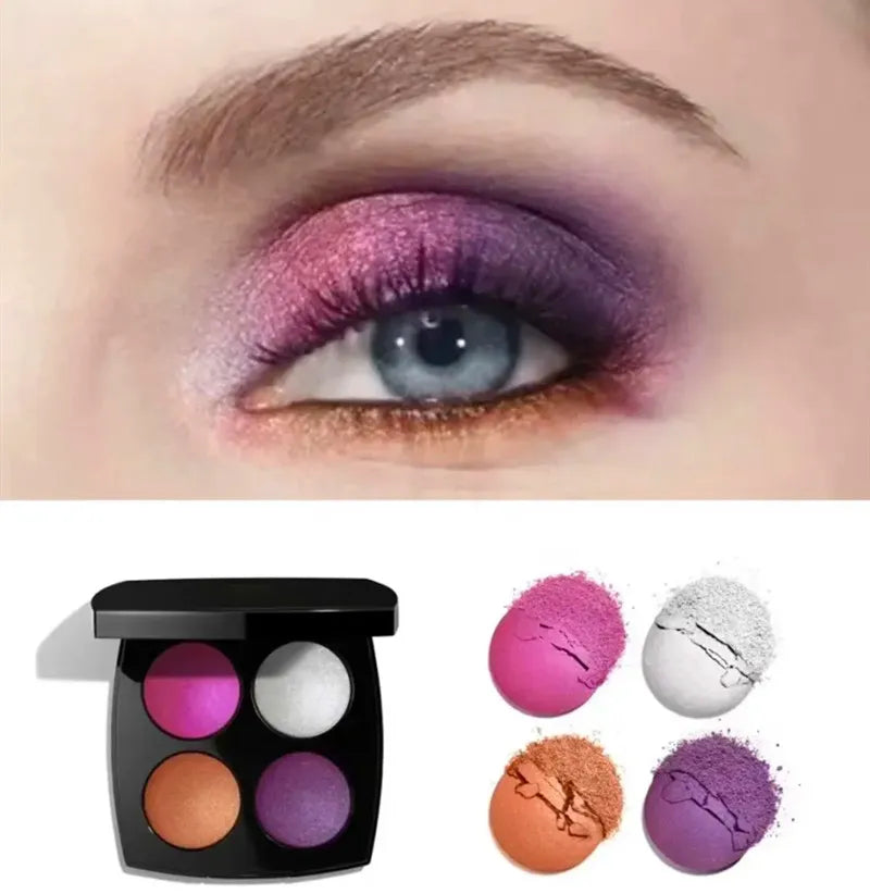 Close-up view of pressed powder pigments in the cosmetic palette