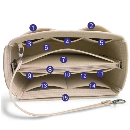 Red portable cosmetic insert fitting inside a handbag