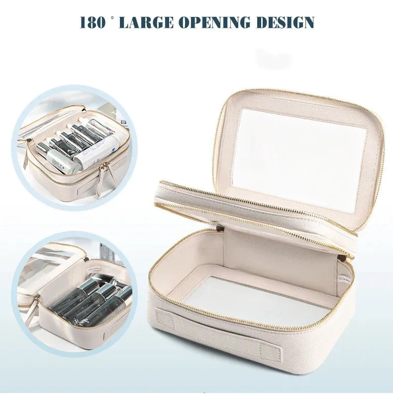 Double layer makeup organizer with transparent PVC panels closed