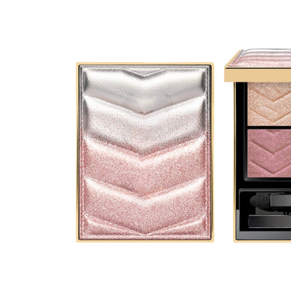 Four-color eyeshadow palette with pink star shimmer design showing matte and glitter finishes