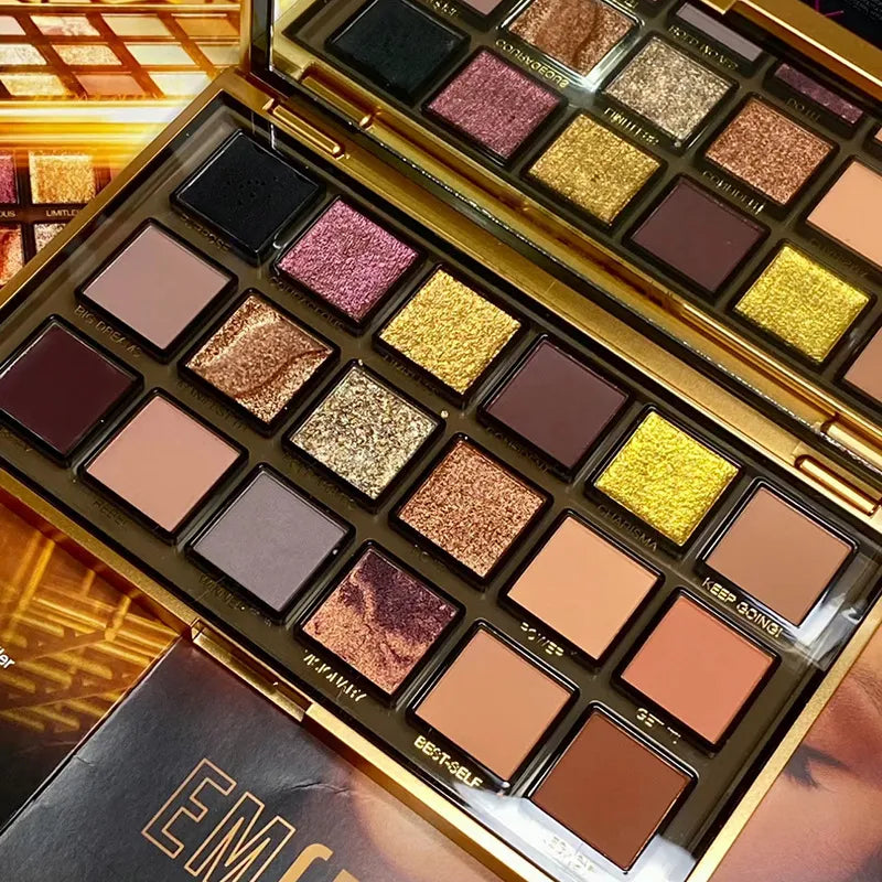 Eyeshadow palette open with color swatches displayed
