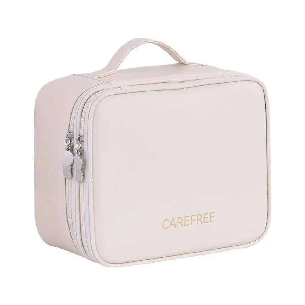 Double layer travel cosmetic bag with organizational compartments
