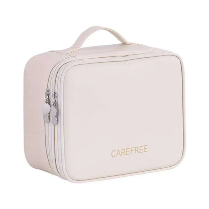 Double layer travel cosmetic bag with organizational compartments
