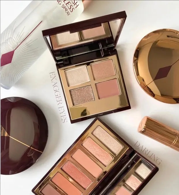 Compact eyeshadow palette with six color pans in matte and shimmer finishes