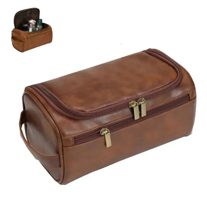Toiletry bag in use with travel items organized inside