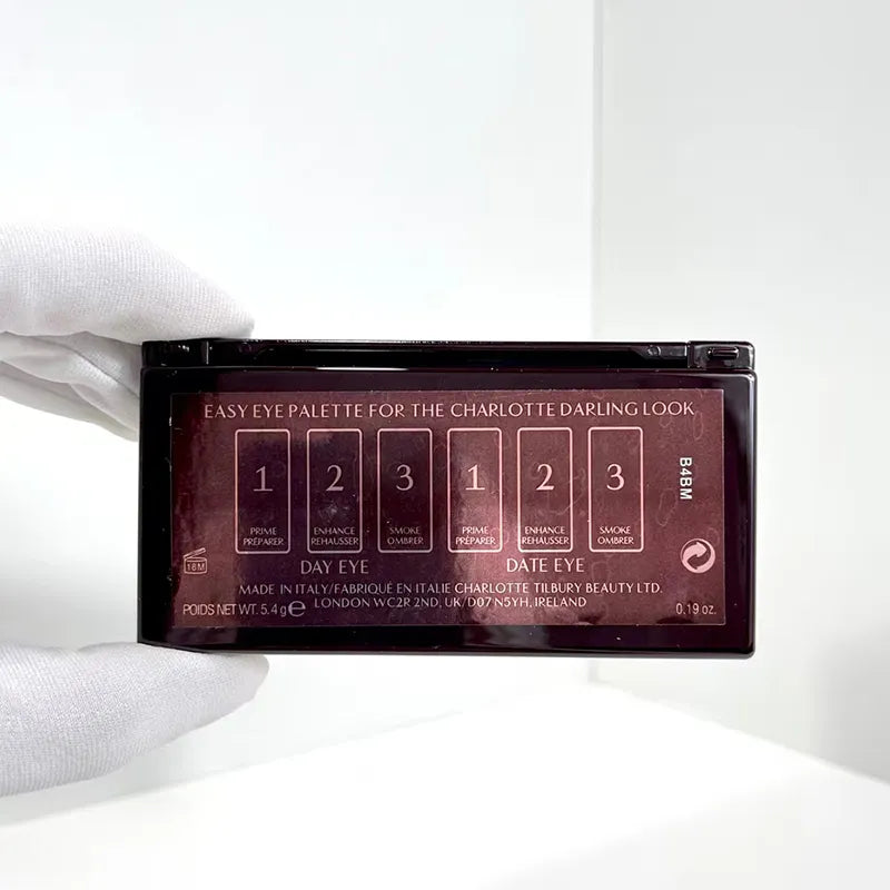 Close-up view of eyeshadow palette showing color variety