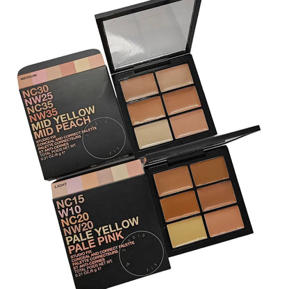 Close-up view of cream concealer texture pigmentation in palette