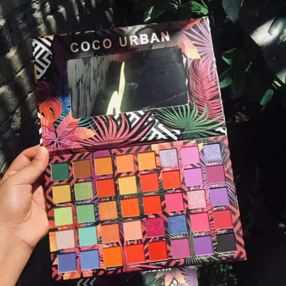 Open 40-color eyeshadow palette showing matte and shimmery shades