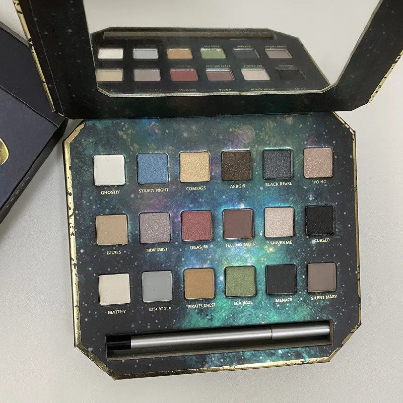 Close-up view of eyeshadow shades in the palette