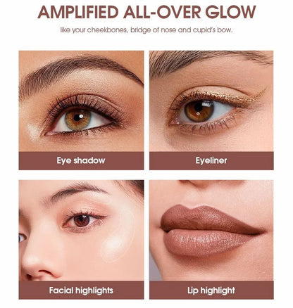 Flat lay arrangement of 12 eyeshadow pencils with varied colors on a neutral background