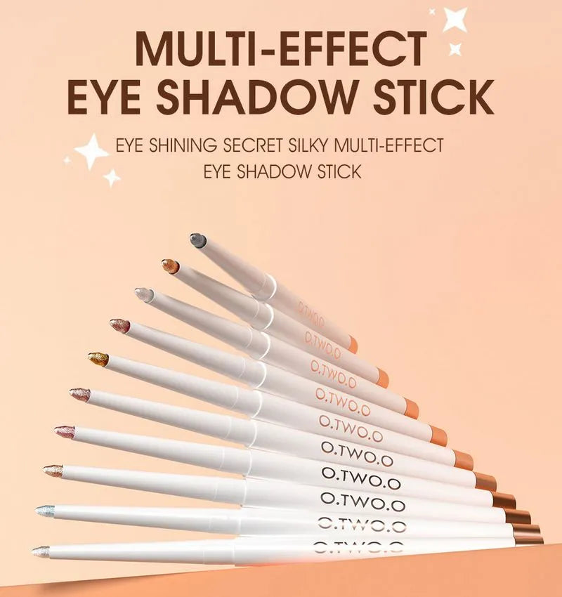 Close-up view of a 12-color eyeshadow pen and eyeliner pencil set showing vibrant shades