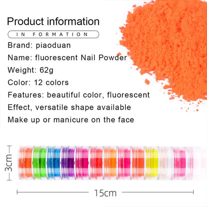 Open eyeshadow palette showing 12 fluorescent neon colors