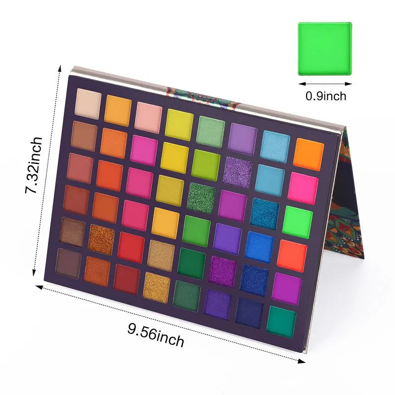 Eyeshadow palette open with all 48 colors visible for selection