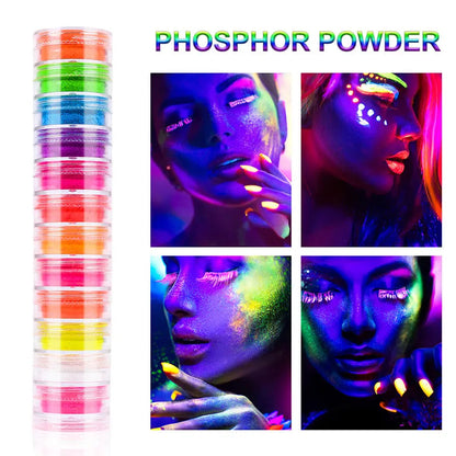 Open eyeshadow palette showing 12 fluorescent neon colors